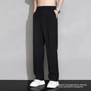 <span class=keywords><strong>Pantaloni</strong></span> da Completo in Seta Ghiaccio da <span class=keywords><strong>Uomo</strong></span>, Nuovi <span class=keywords><strong>Pantaloni</strong></span> Estivi a Gamba Larga, Dritti e Morbidi, Casual, con Drappeggio Estivo - Product Image 3
