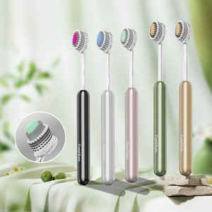 <span class=keywords><strong>Brosse</strong></span> à dents haut de gamme ECO Texture, étiquettes privées, logo personnalisé, avec poils arrondis et manche en plastique cristallin cylindrique - Product Image 5