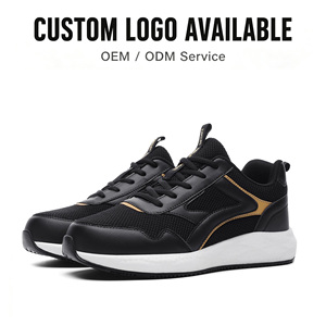 Baskets noires en maille respirantes pour hommes, avec semelle intermédiaire épaisse blanche, motif ondulé et accent marron, chaussures de marche décontractées confortables et antidérapantes, vente en gros - Product Image 1