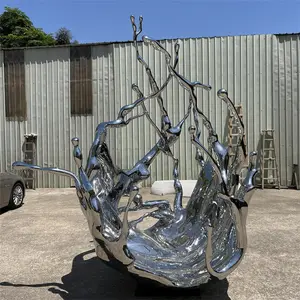 Outdoor Tuin Decoratieve Metalen Gepolijst Roestvrij Staal Abstracte Golf Sculptuur