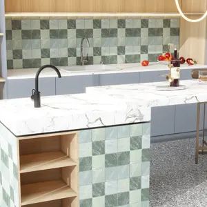 装飾バックプラッシュキッチン安い正方形グリーンストーンモザイク大理石
