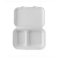 Boîte à clapet jetable en bagasse de canne à sucre, biodégradable, compostable, sans PFAS, 9*6 pouces, 2 compartiments, pour aliments, vente en gros