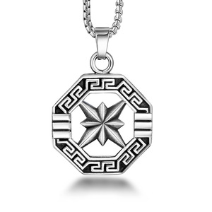 Collar para hombre con colgante de estrella geométrica de acero de titanio Wolf Warrior SP810 - Product Image 1