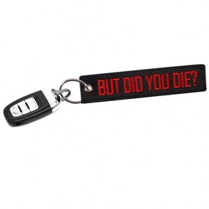<b>Personalized</b> Stylish Embroidered <b>Keychain</b> with Black Base and Red Text - Product Image 3