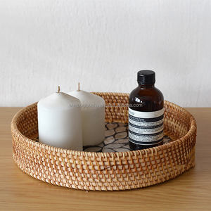 Hot Selling Customized Natural Wicker Round Serving <b>Tray</b> Hand Woven Rattan <b>Tray</b> for Home Decor Food Storage <b>Bathroom</b> Use - Product Image 5