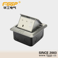 Boîtier de sol en aluminium US avec USB-A (2 ports), USB-C (1 port), RJ45 Cat6, auto-mise à la terre, 110-250V, IP20, câble de 1,5m