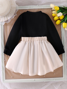 Abbigliamento per bambini abito da ragazza Cross-border nero Top a maniche lunghe + gonna plissettata - Product Image 6
