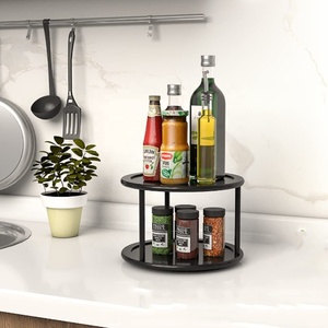 Venta al por mayor de 2 niveles personalizados de bambú <span class=keywords><strong>Lazy</strong></span> <span class=keywords><strong>Susan</strong></span> tocadiscos estante de especias encimera de cocina gabinete giratorio organizador de condimentos - Product Image 4