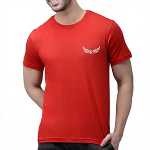 T-shirt rouge uni à col rond et manches courtes pour homme avec logo, décontracté, respirant, coupe jersey, longueur standard - Product Image 1