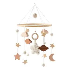 Natural Wooden Star Baby Crib Mobile Toys Nursery Decor Beech Wood Crochet baby Mobile Felt for Crib