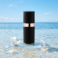 Flacon pompe sans air noir mat 30ml/50ml pour shampoing, lotion, sérum et soins de la peau - Cylindre en PP avec estampage doré et impression UV