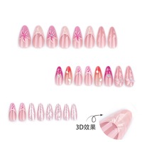 24 pièces 3D papillon français dégradé fleur perle Nail Art presse sur les ongles ongles artificiels faux ongles personnaliser 3431