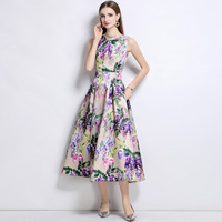 Robe sans manches pour femmes, taille S-XXL, style haut de gamme, imprimé, cintrée à la taille, amincissante et volumineuse, jupe longue pour l'été