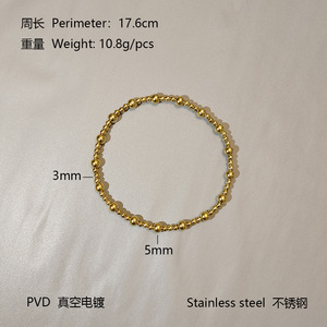 <span class=keywords><strong>Linsa</strong></span> Fashion 18K Chapado en oro Elasticidad ajustable Pulsera con cuentas de 5mm Nuevo accesorio hecho de acero inoxidable que no se decolora - Product Image 6