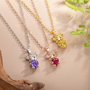 Mode mignon Design laiton lien chaîne <span class=keywords><strong>taureau</strong></span> vache <span class=keywords><strong>zodiaque</strong></span> boeuf coeur pierre de naissance bijoux personnalisés pendentif <span class=keywords><strong>collier</strong></span> pour unisexe - Product Image 4