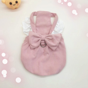 Pink Corduroy Dog Skirt With Bow And <b>Lace</b> Trim For <b>Teddy</b> Bichon Frise Winter Princess Style Pet Clothes - Product Image 3