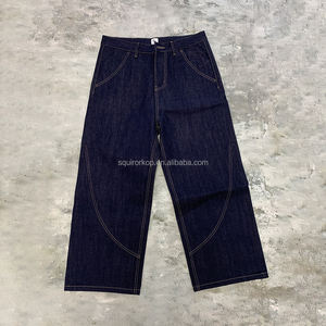 Custom Quality Cotton Pants Embroidery Logo Heavyweight 15 OZ Wide Leg Straight Light Wash Raw Selvedge <strong>Denim</strong> <strong>Jeans</strong> for Men - Product Image 3