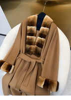 Manteau cape trench ample en laine et cachemire pour femme, automne-hiver, avec revers, poches en fourrure de chinchilla et de lapin Rex teintées, vêtement d'extérieur chaud pour femme