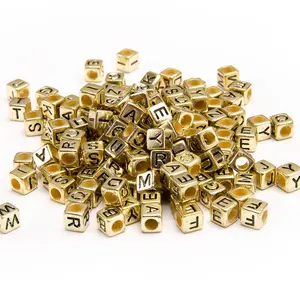 Wholesale 6mm Vintage Golden Letter Beads Cube Alphabet Beads for Jewelry Making and Children's Educational Toys Metallic Silver