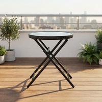 Table d'appoint ronde pliante, table de patio avec plateau en verre trempé, table à manger pour jardin, table ronde pliable en verre