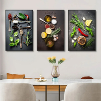 Peinture Art Déco Impressionniste sur Toile, Affiche Murale 3 Pièces Thème Cuisine, Décoration Murale de Salle à Manger en Porcelaine Cristalline, Décoration Intérieure