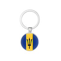 Porte-clés double face avec drapeau national de la Barbade, porte-clés rond en alliage pour souvenir de vacances
