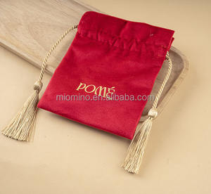 Pochette à cordon en velours doux avec pompon, sacs d'emballage cadeaux en suède recyclable pour bijoux et vin, logo personnalisé, rouge, cosmétique, accepter - Product Image 4