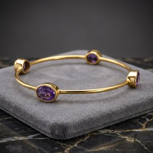 Handmade Gemstone <b>Bangle</b> <b>Bracelet</b> With Round Purple Gemstone Gems, Gold Plated Casual and Sporty <b>Bracelet</b> for Woman - Product Image 2