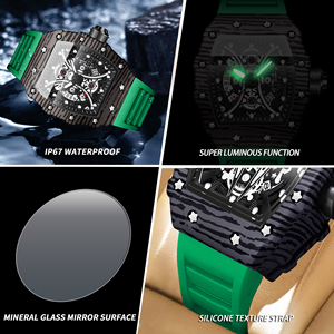 Reloj de Lujo BINBOND con Caja de Textura Cuadrada, Reloj de Cuarzo para Hombre con Correa de Silicona, Esfera Luminosa y Resistencia al Agua de 30M - Product Image 6