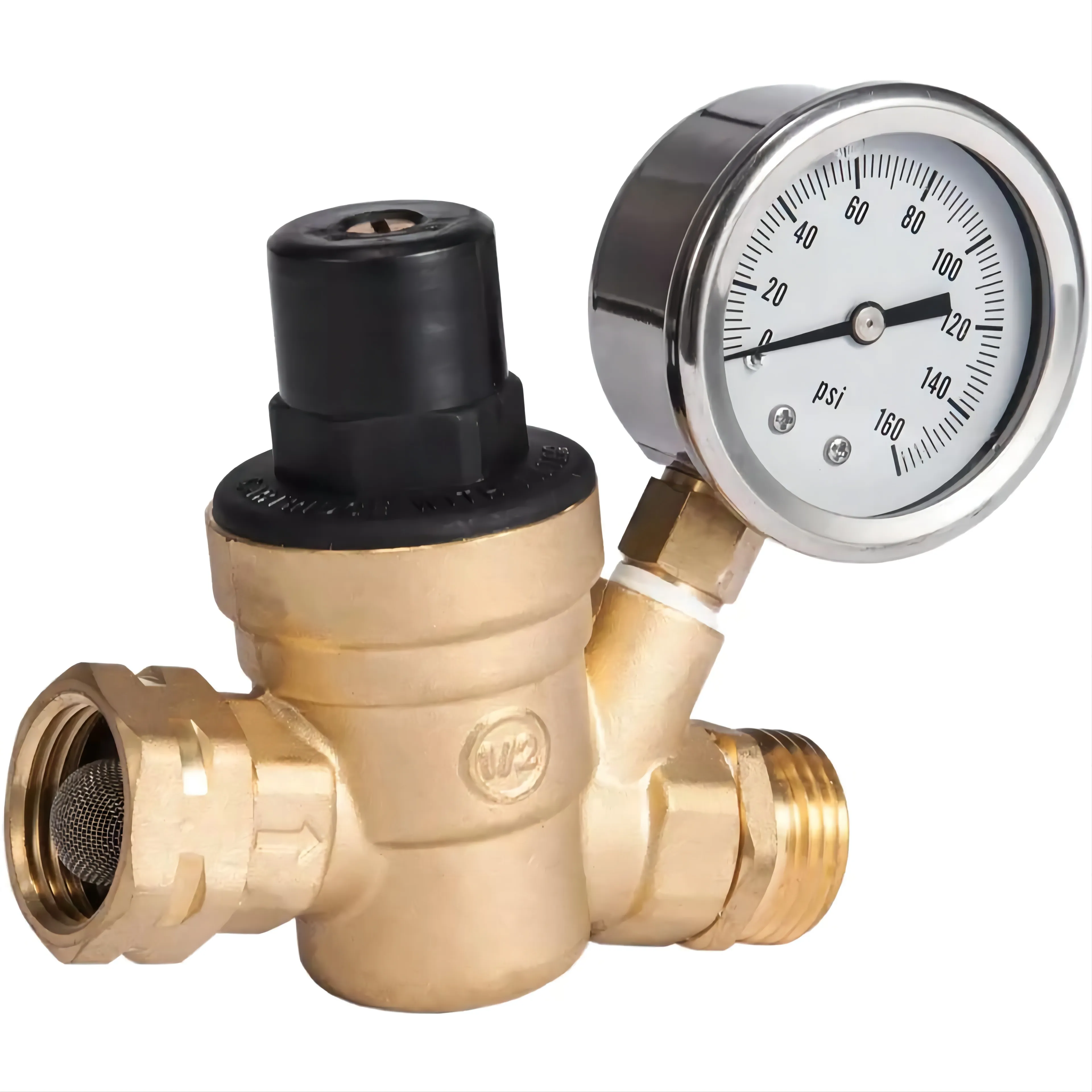 Pressure Regulator Lead-Free Adjustable with Gauge Meter for RV Camper DN15 Brass Water Pressure Regulator Reducer Valve 