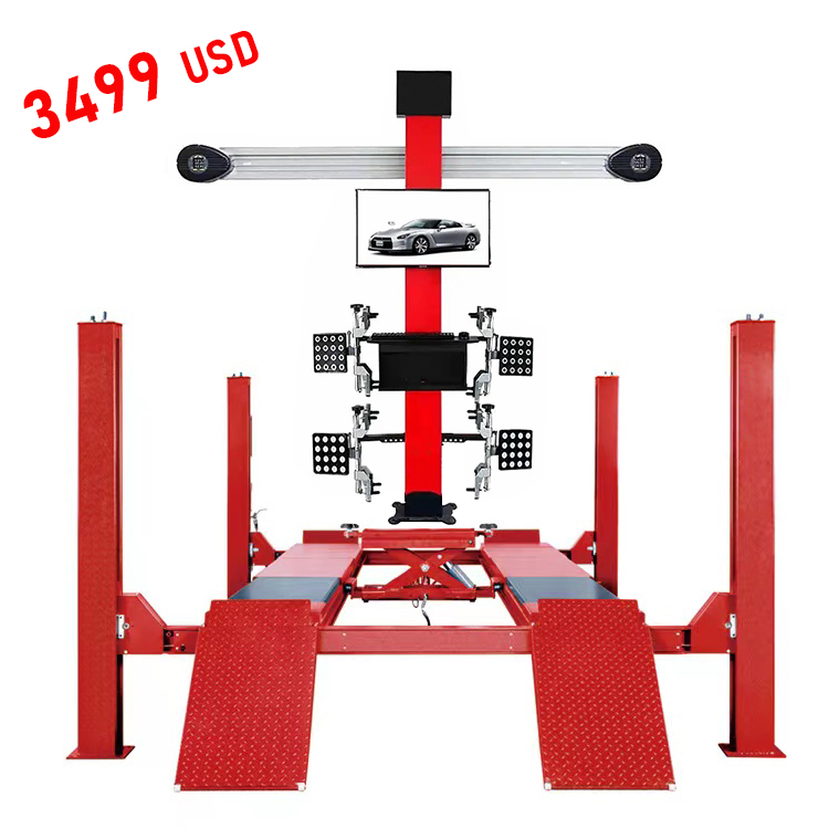 Combo de elevador de coche de 4 postes y máquina de alineación de cuatro ruedas 3D Alineador de neumáticos Alineación de ruedas automática Elevador de tijera