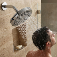 Système de douche à effet pluie en plastique LEELONGS, 6 pouces, 5 modes, luxe pour salle de bain, haute pression, chromé, pomme de douche cascade réglable