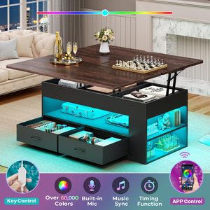 Mesa de Centro Moderna SENYU con Tapa Elevable, Cajones de Almacenamiento y Estante Abierto, Mueble para Sala de Estar con Superficie de Madera y Estructura Metálica - Product Image 6