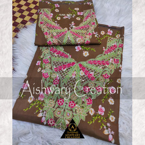 AISHWARY CREATION Sari en mousseline de soie marron avec broderie florale 58/60 pouces Vêtements pour femmes SAB-408_B - Product Image 3