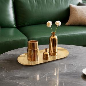 Bandeja <span class=keywords><strong>de</strong></span> Servicio <span class=keywords><strong>de</strong></span> Metal Dorado - Organizador Decorativo para Baño y Tocador para Perfumes, Joyas, Llaves y Pequeños Accesorios - Product Image 5