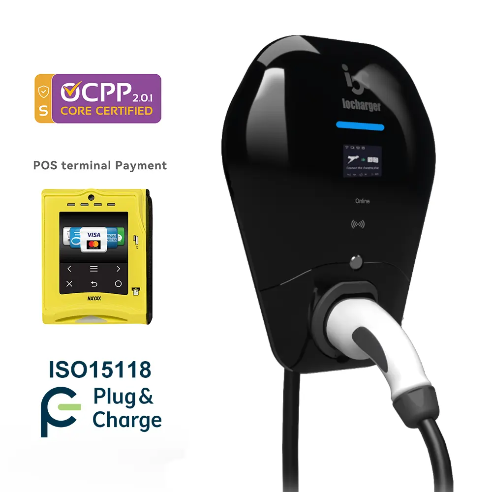 Iocharger Loại 2 ổ cắm Chế độ 3 22Kw ocpp 1.6j ocpp 2.0. 1iso15118 cắm và sạc 230V 400V AC EV sạc với POS thanh toán