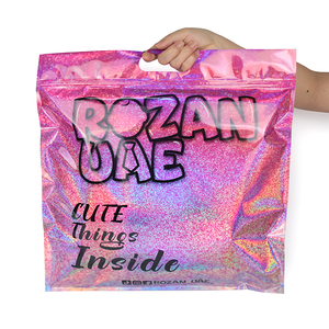 bags for packaging clothes with custom logo holographic mylar bag glossy packaging plastic ziplock bag with handle