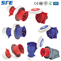 Enchufe Eléctrico Industrial de Nylon de 5 Salidas, Personalizable, IP67, 63A, 380-415V, 6H, 4 Pines, Trifásico, Angulado, Impermeable, de Montaje Empotrado