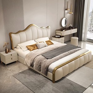 เตียงหนังหรูหรา ดีไซน์ใหม่สไตล์อิตาลี ชุดเตียงคิงไซส์ไม้หุ้มเบาะนุ่ม คุณภาพสูง เหมาะสำหรับโรงแรม - Product Image 4