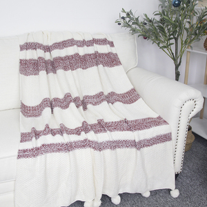 Grande couverture en tricot épais, logo personnalisé, avec <span class=keywords><strong>pompon</strong></span> en fourrure fait à la main pour la décoration de la maison, g - Product Image 5