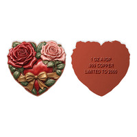 Pièce de monnaie en cuivre découpée sur mesure en forme de cœur rose, 1 oz, cuivre 999, relief 3D, médaille d'amour pour la Saint-Valentin, cadeau souvenir pour couple