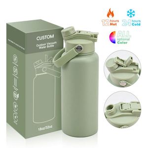 Custom Logo 32oz 18oz Outdoor Vacuum <b>Water</b> <b>Bottle</b> Stainless Steel Wide Mouth Insulated Sport Gym Flask with Straw Lid - Product Image 1