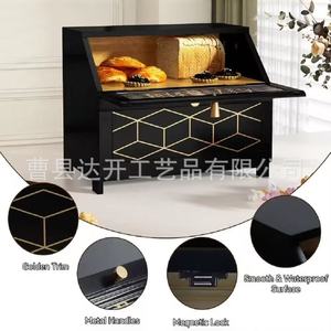Wooden Bread Box Double Layer Storage <b>Container</b> With Glass Lid And Geometric Design For Kitchen Use - Product Image 3
