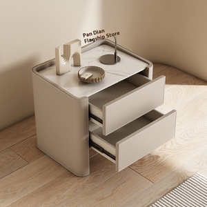 Sillín minimalista italiano, mesita de noche de madera maciza de cuero, mesitas de noche, caja de almacenamiento de lujo, entrega <span class=keywords><strong>completa</strong></span> para maestro - Product Image 3