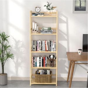 Moderna libreria di bambù a 5 livelli espositore per libreria alta per casa ufficio soggiorno industriale FCJ angolo Rack di stoccaggio