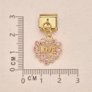 Wholesale Latest <b>Sweet</b> Pink Diamond Series Italian Charm Link Fit 9mm Stainless Steel Gold/Platinum Plated Christian Gift - Product Image 4