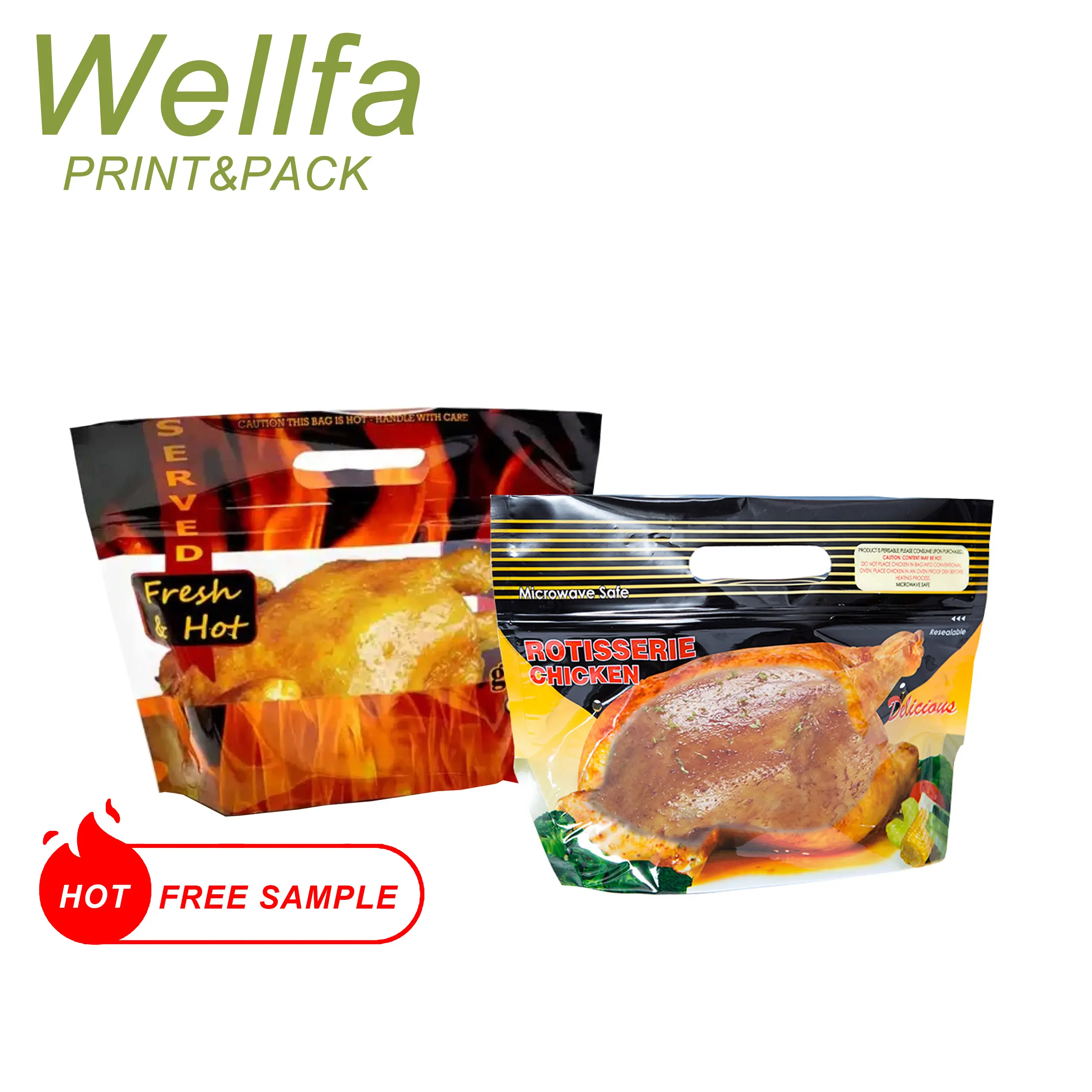 Sacs de poulet grillés chauds pour micro-ondes Pochette debout Emballage rôti anti-buée pour rôtissoire Sac de poulet rôti personnalisé