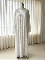 Ensemble 2 pièces SJ pour femmes musulmanes, Abaya brodée à la main avec perles, Robe ouverte luxueuse à double couche avec sequins floraux, Kimono, Robe intérieure