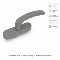 Manilla GURO Espagnolette para Ventana Abatible con Apertura Interior, Aleación de Aluminio con Recubrimiento en Polvo, Horquilla de Doble Punta 65.14.041P, para Baño