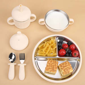 Ensemble d'alimentation classique pour enfants Kit de sevrage écologique pour bébé Cuillère en silicone de qualité alimentaire-pour les premiers <span class=keywords><strong>repas</strong></span> de bébé - Product Image 1